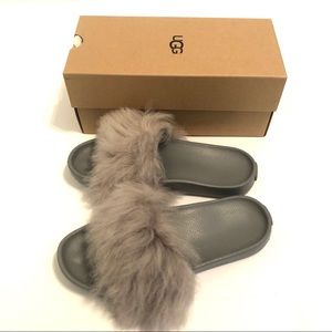 UGG Royale Gray Fluffy Fur Slides